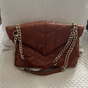 Sondra Roberts Squared Quilted Envelope Bag In Cognac With Gold Chain Straps